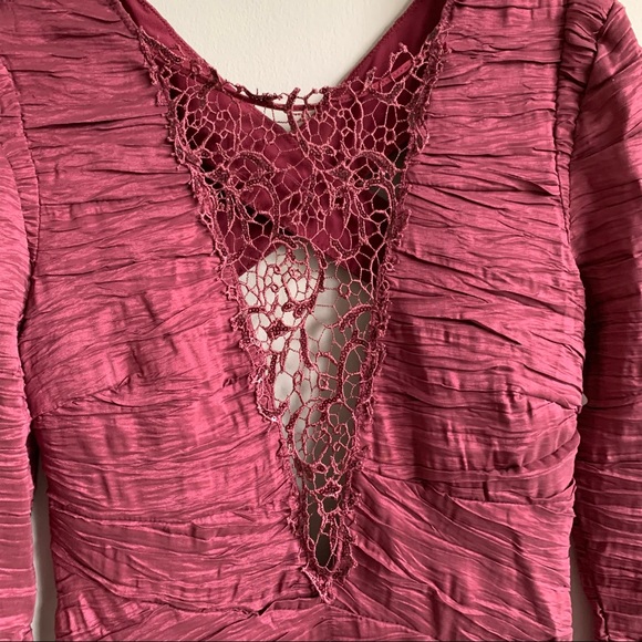 Free People Look of Love Ruched Bodycon Mini  Dress wine - Picture 8 of 15